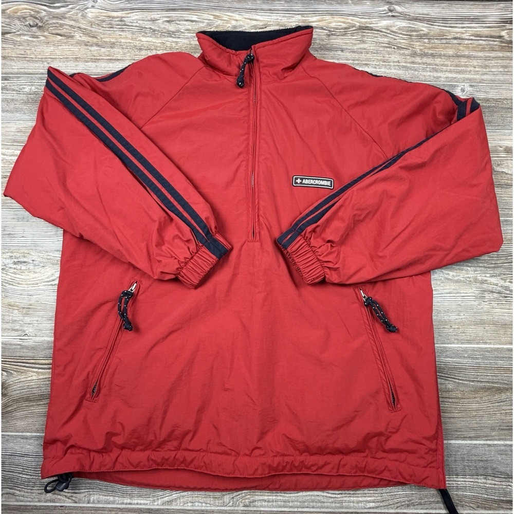 Vtg 90s Y2K Retro Abercrombie & Fitch Anorak Style 1/4 Zip Ski Jacket Red Mens S